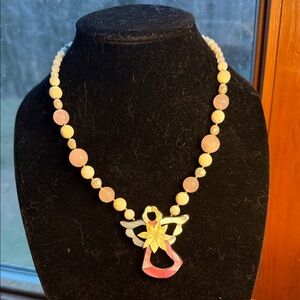 Lee Sands Vintage Pink Angel Necklace Statement Necklace